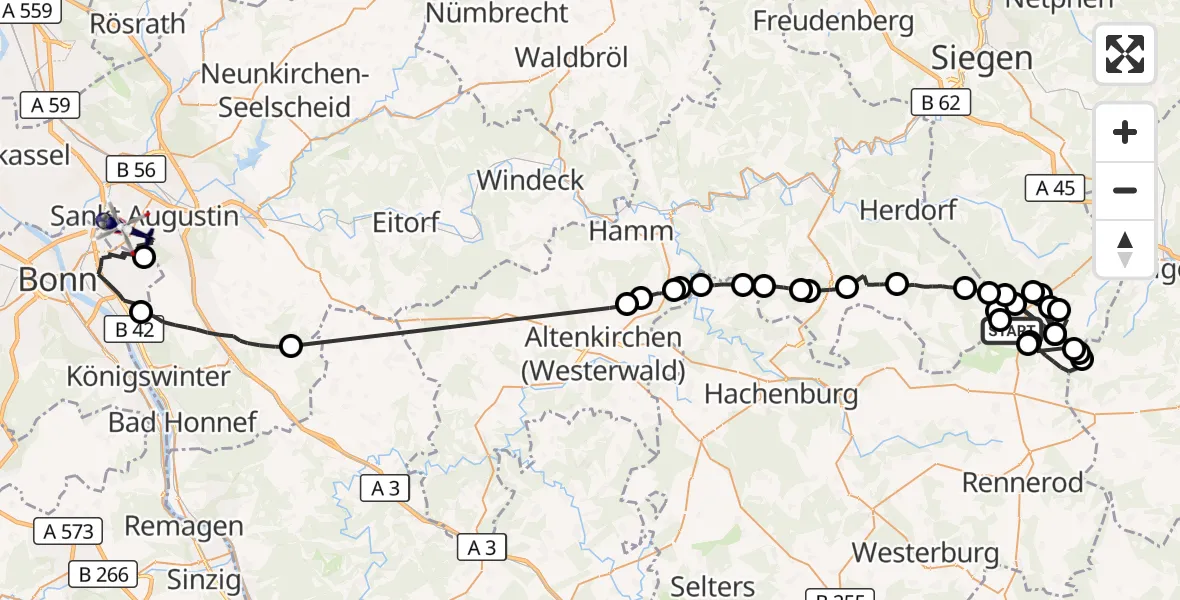 Flugroute Polizeihubschrauber Burbach - Sankt Augustin, 10 Juni 2026, 08:54