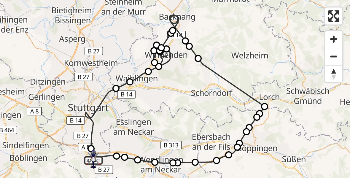 Flugroute Polizeihubschrauber Flughafen Stuttgart - Flughafen Stuttgart, 10 Juni 2026, 09:00