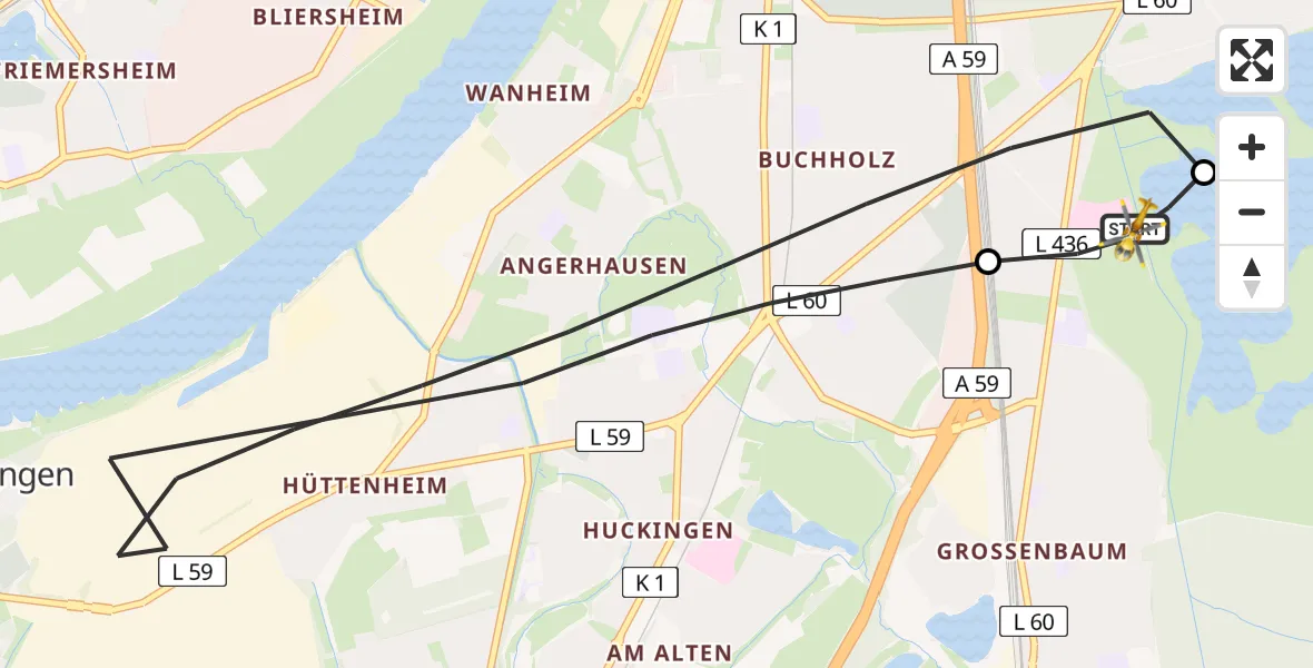 Flugroute Rettungshubschrauber Duisburg Air Rescue Hubschrauberlandeplatz (Christoph 9) - Duisburg Air Rescue Hubschrauberlandeplatz (Christoph 9), 10 Juni 2026, 09:04