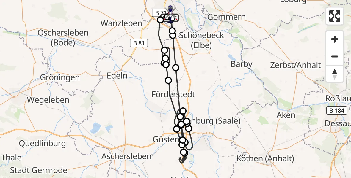 Flugroute Polizeihubschrauber Magdeburg City Flugplatz - Magdeburg City Flugplatz, 10 Juni 2026, 09:04