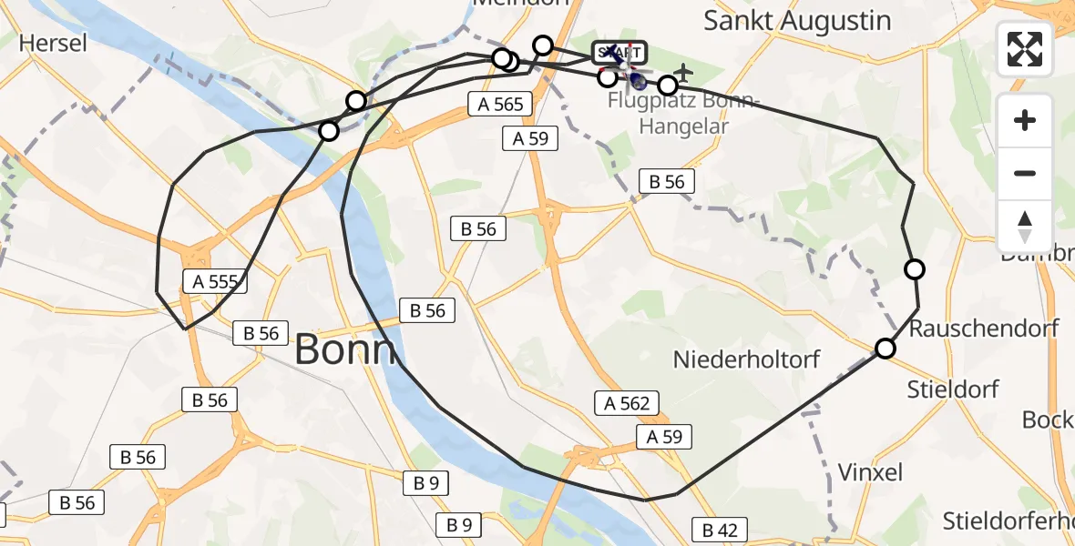 Flugroute Polizeihubschrauber Sankt Augustin - Bonn-Hangelar Flugplatz, 10 Juni 2026, 09:11