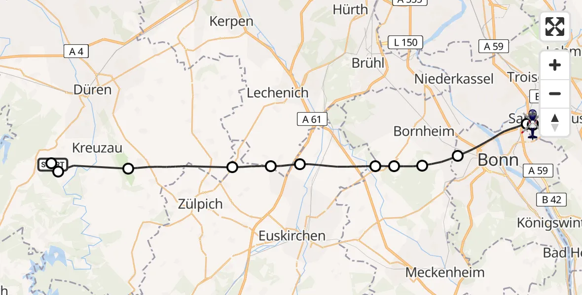 Flugroute Polizeihubschrauber Kreuzau - Sankt Augustin, 10 Juni 2026, 09:16