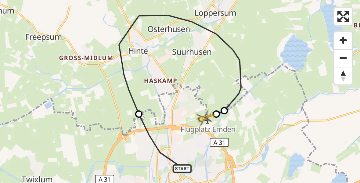 Flugroute Ambulanzhubschrauber Emden - Emden Flughafen, 10 Juni 2026, 09:44