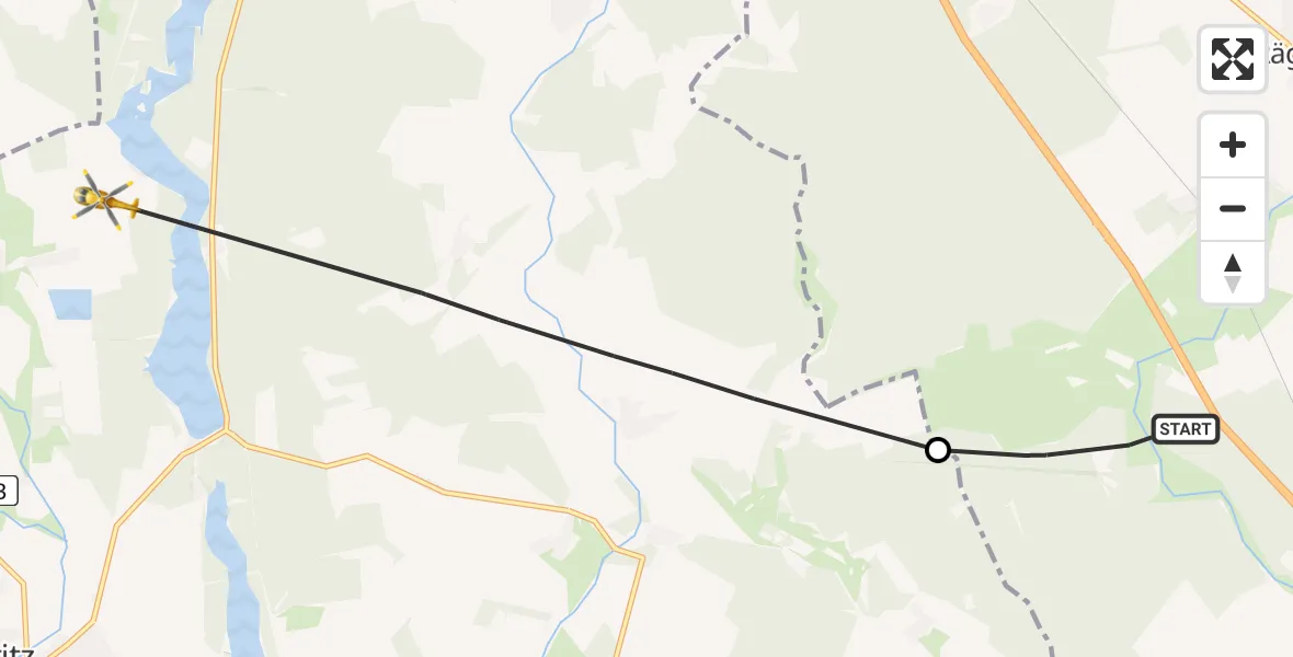 Flugroute Rettungshubschrauber Walsleben - Kyritz, 10 Juni 2026, 09:50