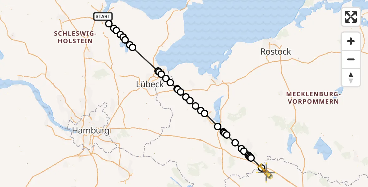 Flugroute Ambulanzhubschrauber Kiel - Putlitz, 10 Juni 2026, 09:54