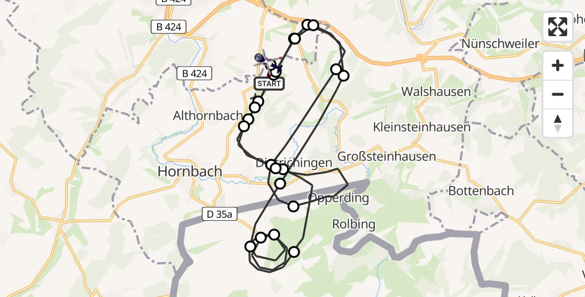 Flugroute Polizeihubschrauber Zweibrücken Flughafen - Zweibrücken, 10 Juni 2026, 09:56