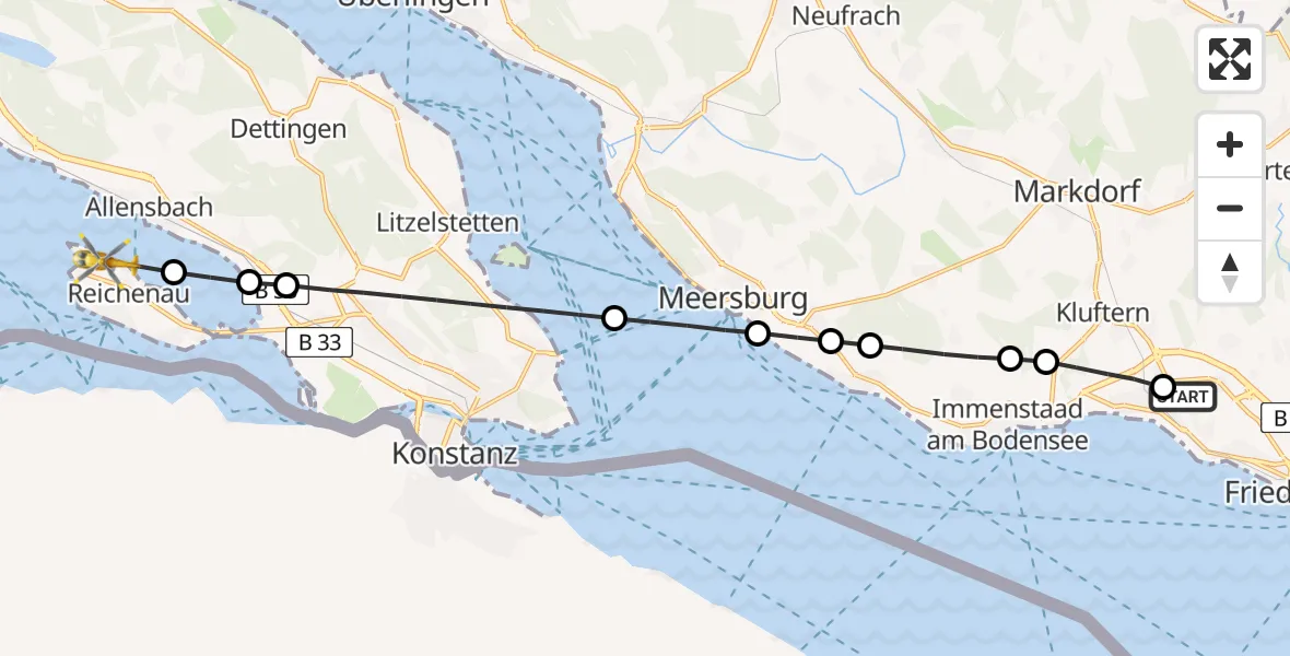 Flugroute Rettungshubschrauber Friedrichshafen Hospital - Reichenau, 10 Juni 2026, 09:58