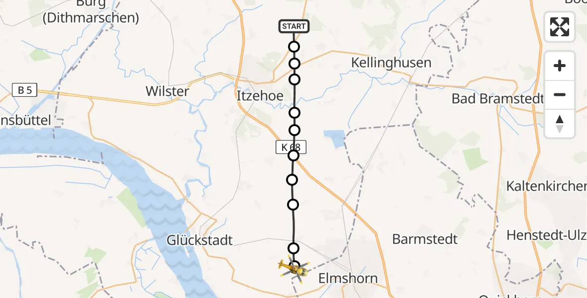 Flugroute Rettungshubschrauber Hohenlockstedt - Altenmoor, 10 Juni 2026, 09:57