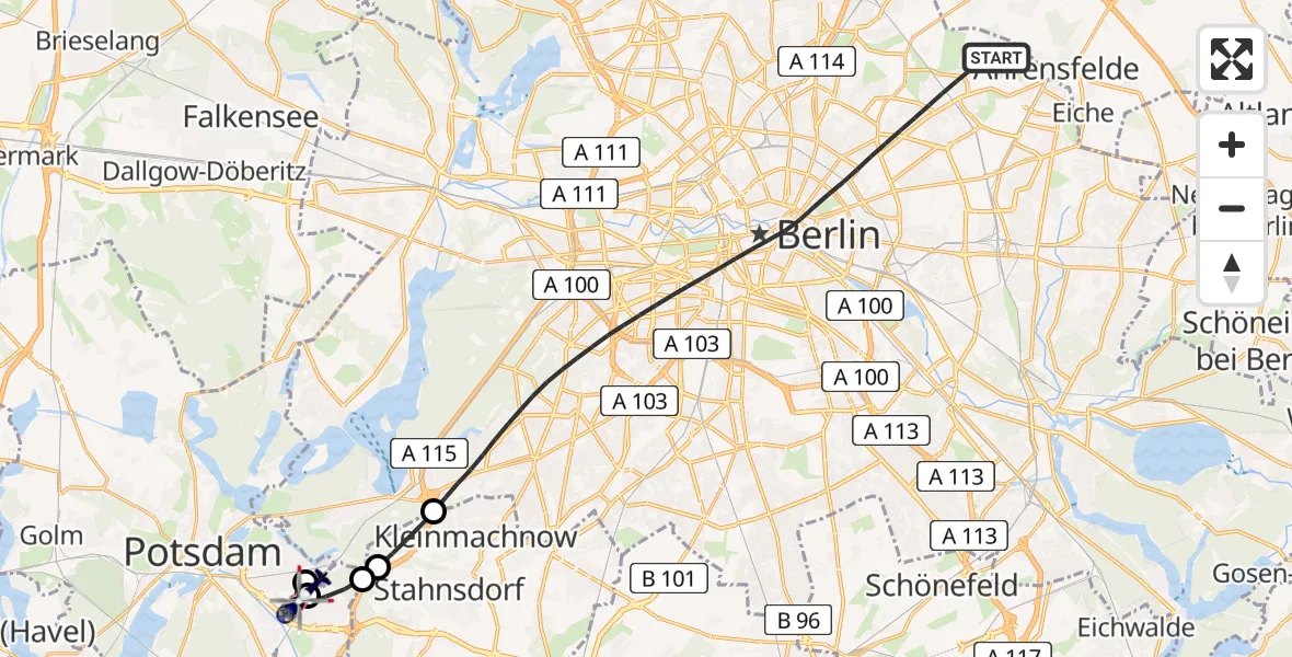 Flugroute Polizeihubschrauber Berlin - Potsdam, 10 Juni 2026, 10:13