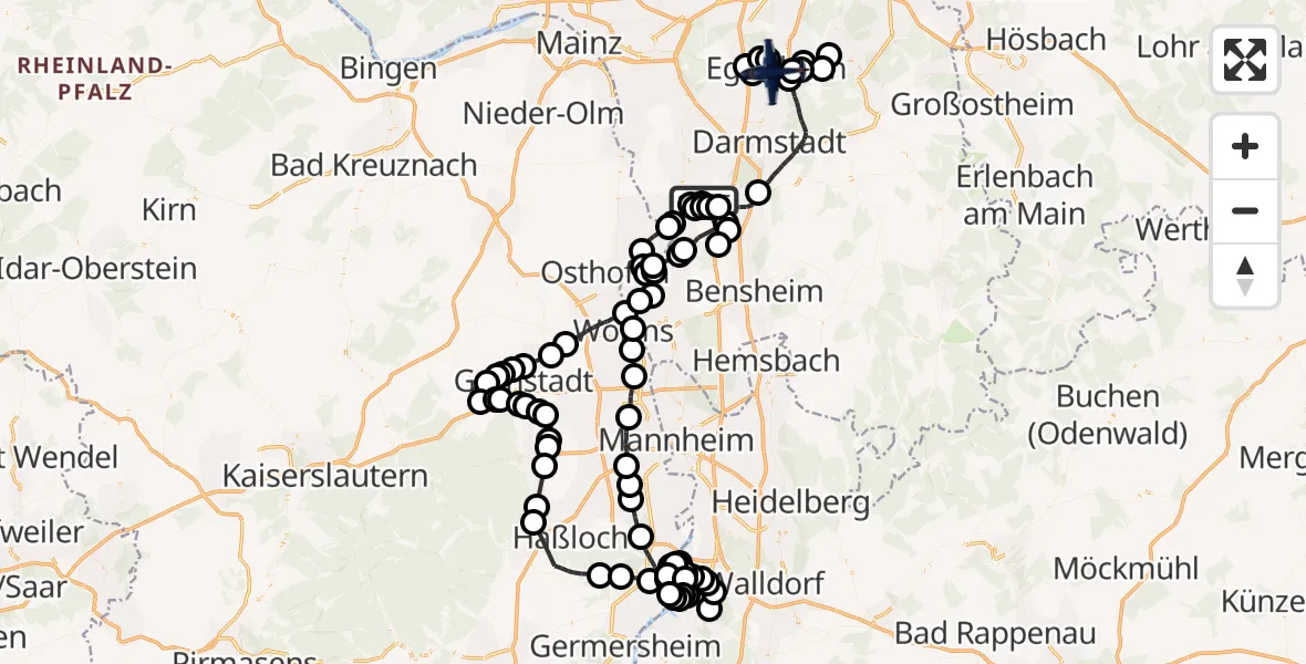 Flugroute Polizeiflugzeug Riedstadt - Egelsbach, 10 Juni 2026, 10:13