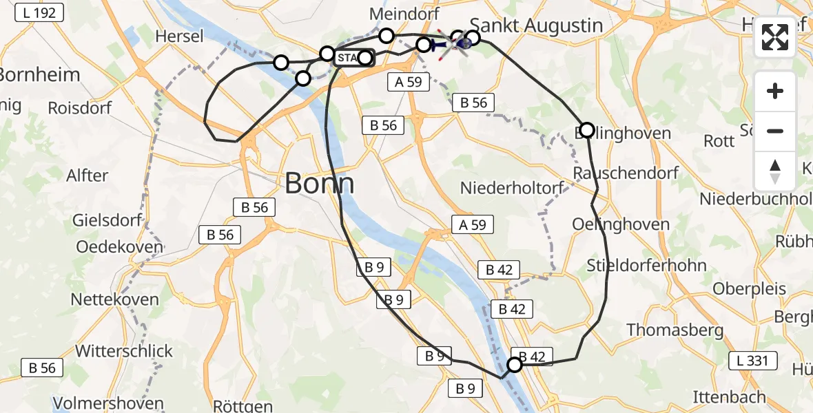 Flugroute Polizeihubschrauber Bonn - Sankt Augustin, 10 Juni 2026, 10:13