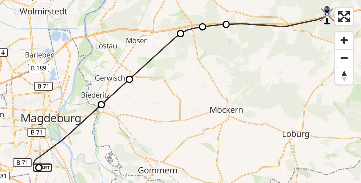 Flugroute Polizeihubschrauber Magdeburg City Flugplatz - Möckern, 10 Juni 2026, 10:21
