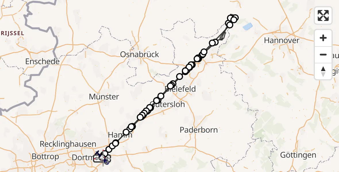 Flugroute Polizeihubschrauber Dortmund Flughafen - Dortmund Flughafen, 10 Juni 2026, 10:28