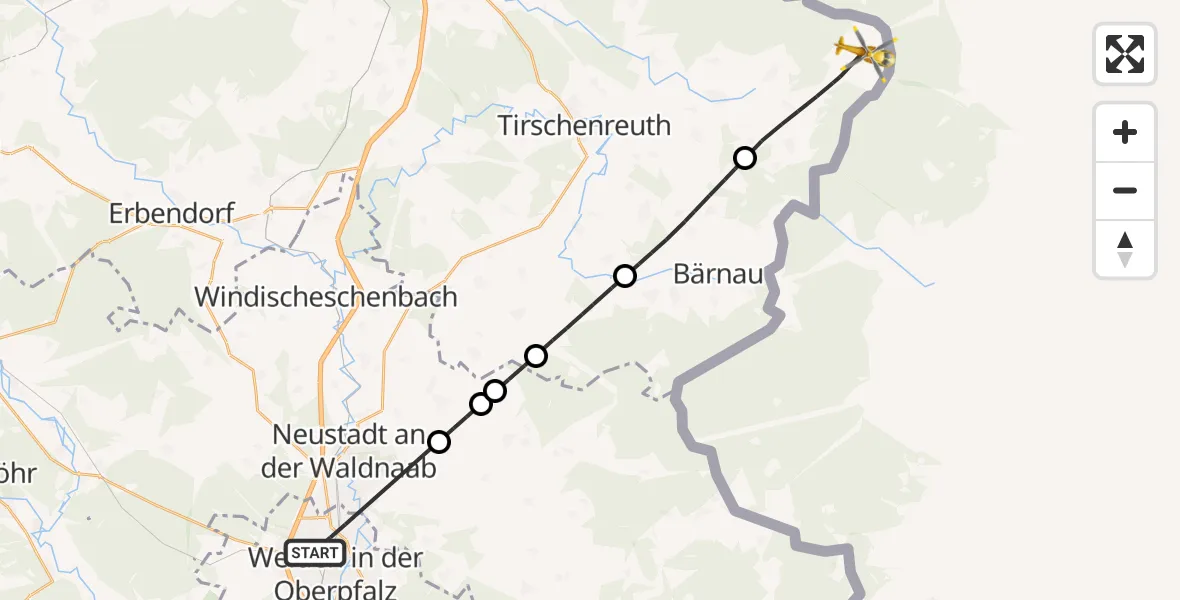 Flugroute Rettungshubschrauber Weiden i.d.OPf. - Mähring, 10 Juni 2026, 10:35