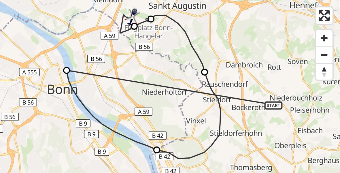 Flugroute Polizeihubschrauber Königswinter - Sankt Augustin, 10 Juni 2026, 10:35