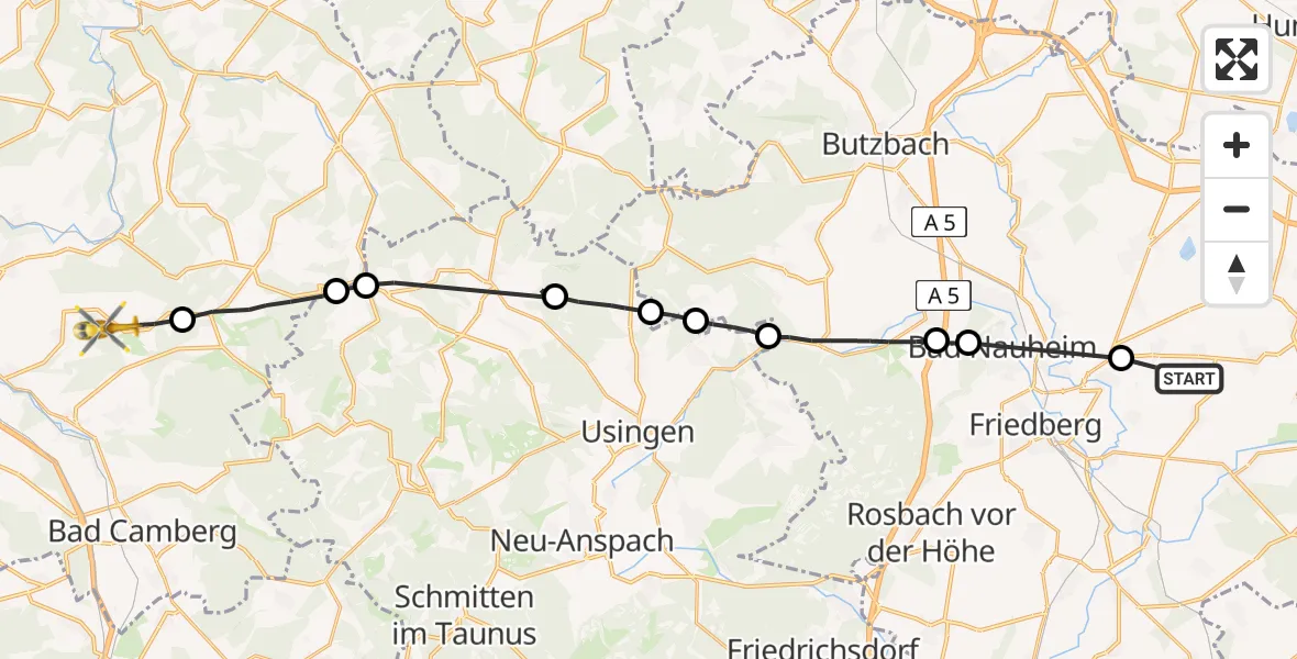 Flugroute Ambulanzhubschrauber Reichelsheim (Wetterau) - Villmar, 10 Juni 2026, 10:35