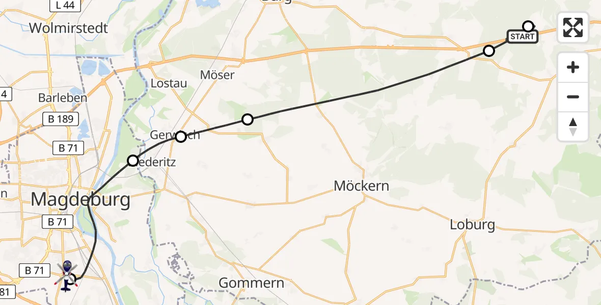 Flugroute Polizeihubschrauber Möckern - Magdeburg City Flugplatz, 10 Juni 2026, 10:40