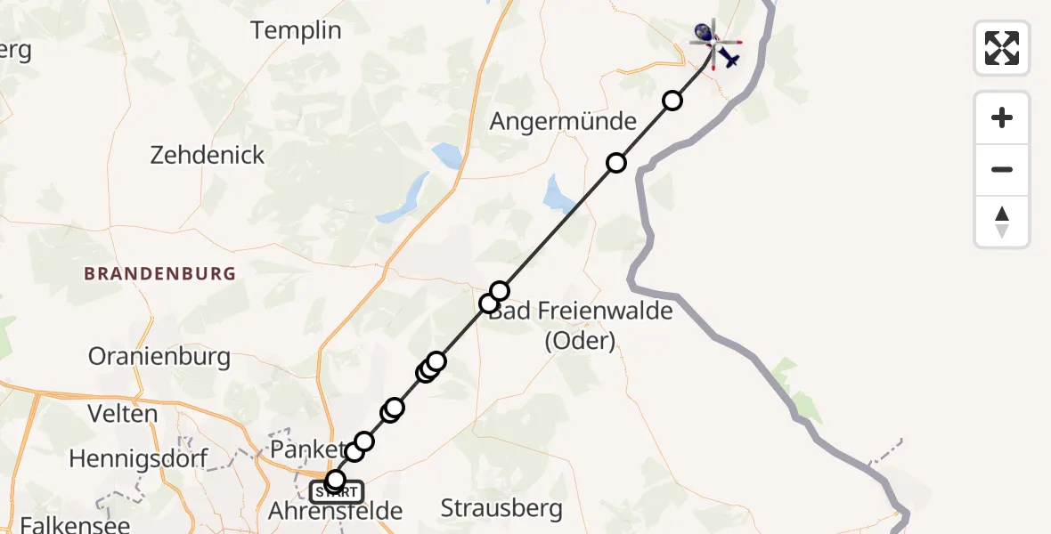 Flugroute Polizeihubschrauber Ahrensfelde Hubschrauberlandeplatz - Schwedt/Oder, 10 Juni 2026, 10:54