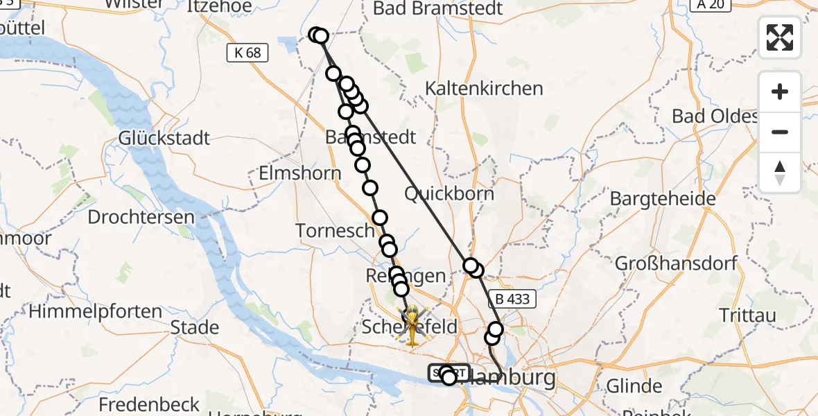 Flugroute Rettungshubschrauber Asklepios Hospital Altona - Schenefeld, 10 Juni 2026, 10:55