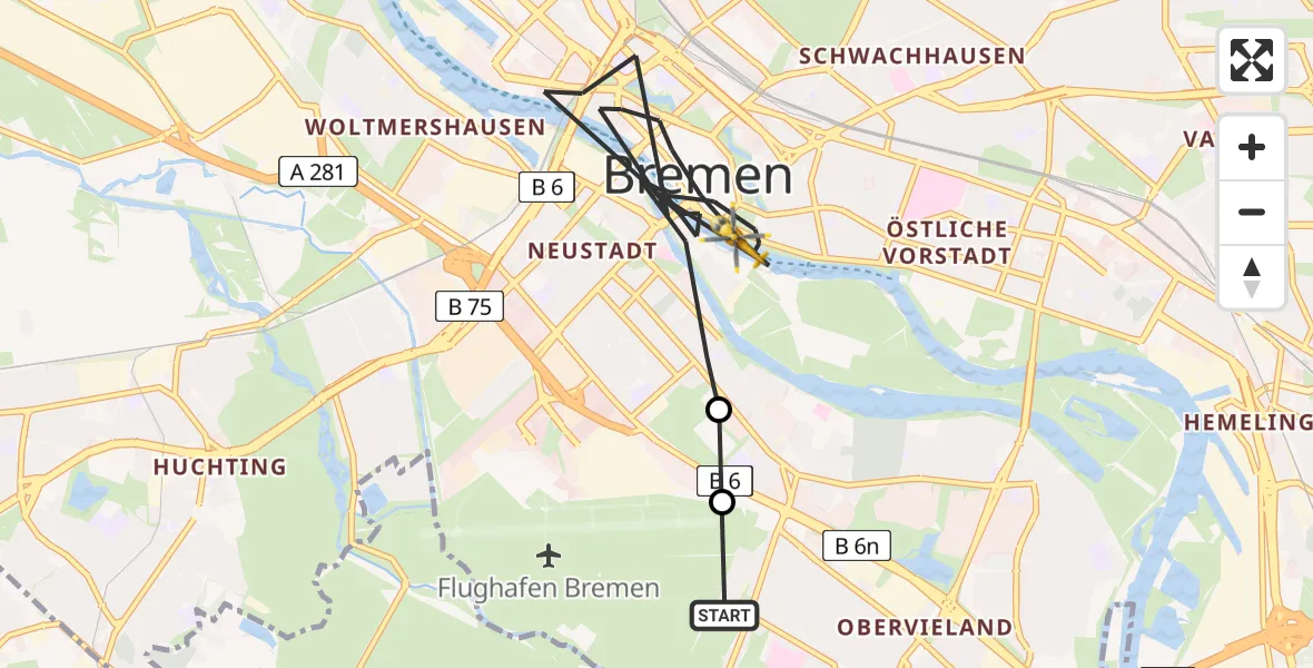 Flugroute Rettungshubschrauber Bremen - Bremen, 10 Juni 2026, 10:57