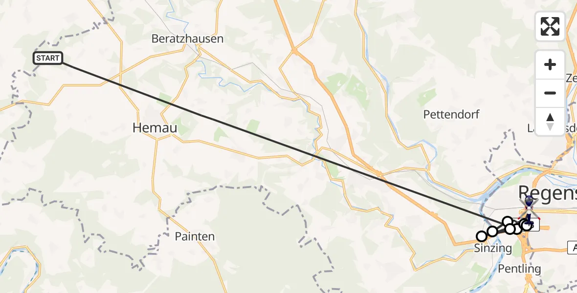 Flugroute Polizeihubschrauber Hemau - Regensburg, 10 Juni 2026, 10:59
