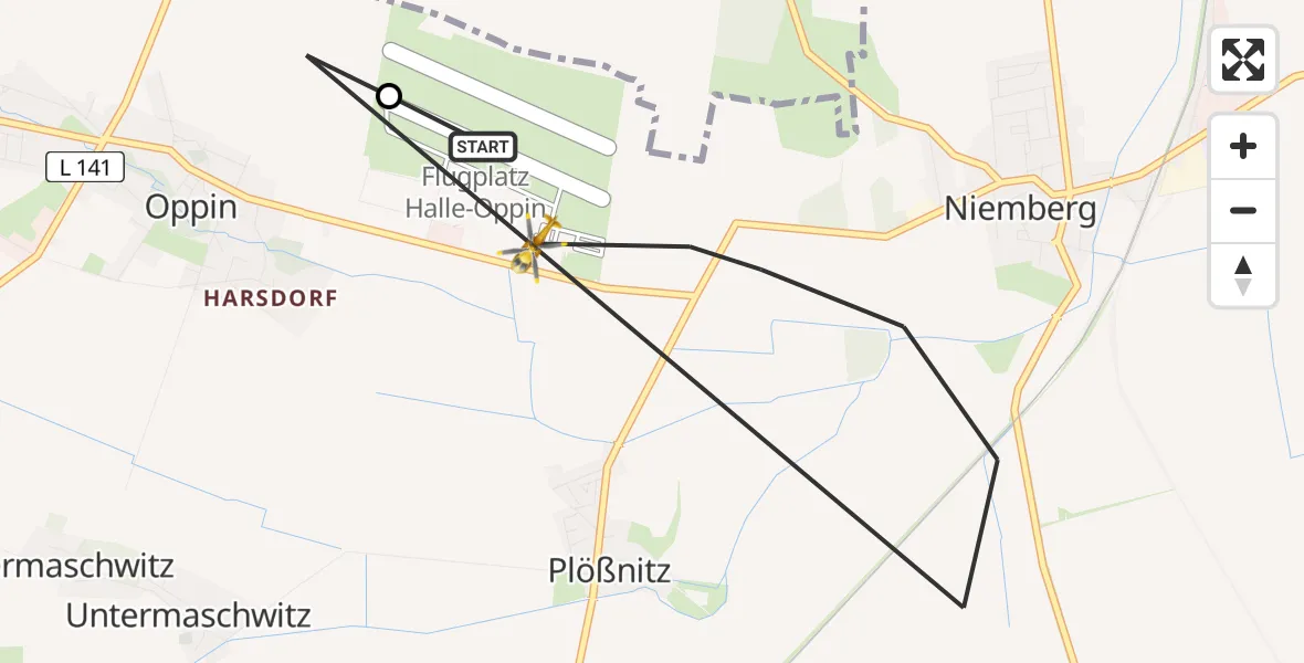 Flugroute Rettungshubschrauber Halle-Oppin Flugplatz - Halle-Oppin Flugplatz, 10 Juni 2026, 11:02
