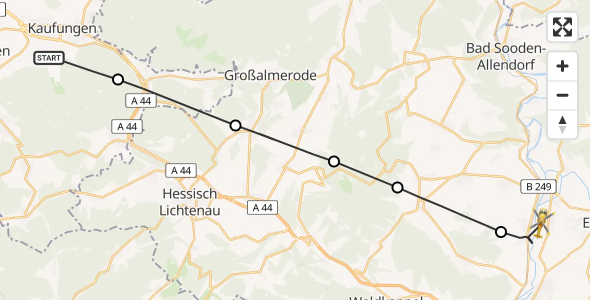 Flugroute Rettungshubschrauber Kaufungen - Eschwege, 10 Juni 2026, 11:08