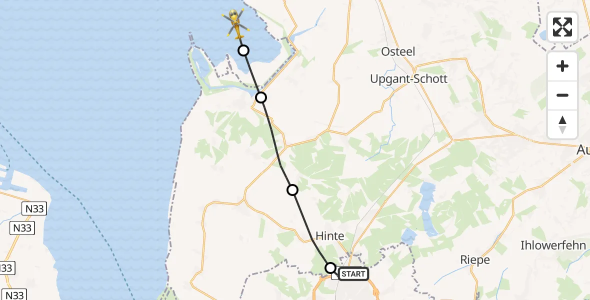 Flugroute Ambulanzhubschrauber Emden - Noordzee, 10 Juni 2026, 11:11