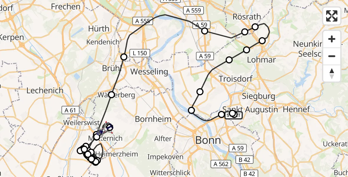 Flugroute Polizeihubschrauber Sankt Augustin - Bornheim, 10 Juni 2026, 11:11