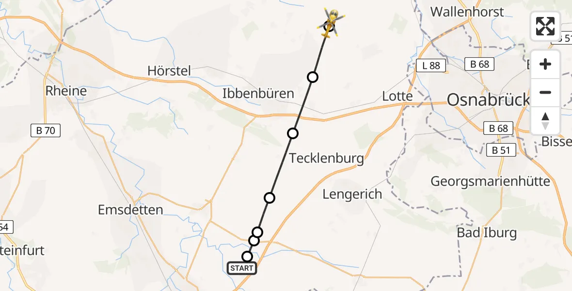 Flugroute Ambulanzhubschrauber Christoph  Westfalen-ADAC - Westerkappeln, 10 Juni 2026, 11:16