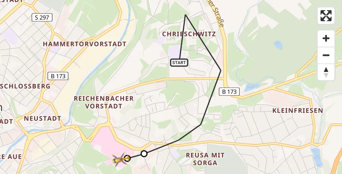 Flugroute Rettungshubschrauber Plauen - Helios Clinic Plauen, 10 Juni 2026, 11:20