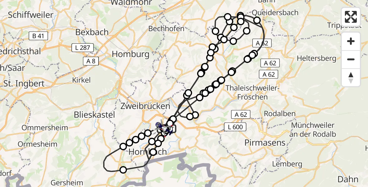 Flugroute Polizeihubschrauber Contwig - Zweibrücken, 10 Juni 2026, 11:27