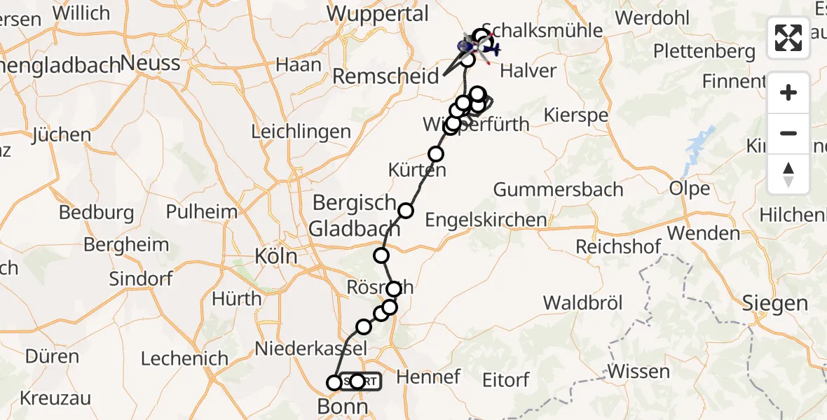 Flugroute Polizeihubschrauber Sankt Augustin - Radevormwald, 10 Juni 2026, 11:28