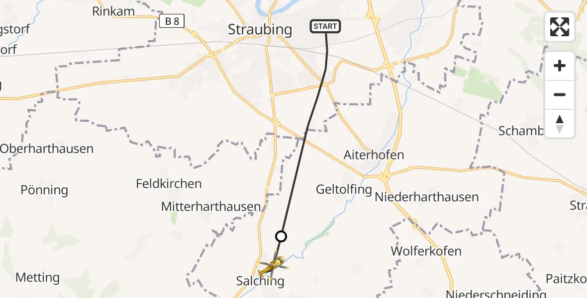 Flugroute Rettungshubschrauber Straubing - Salching, 10 Juni 2026, 11:30