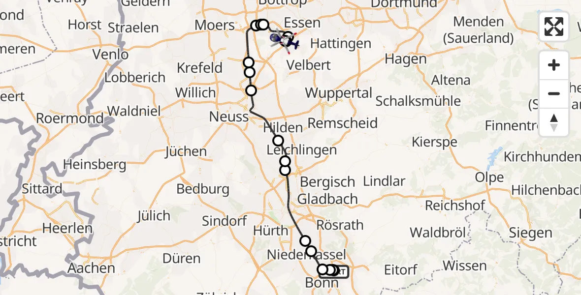 Flugroute Polizeihubschrauber Sankt Augustin - Essen-Mülheim Flughafen, 10 Juni 2026, 11:34