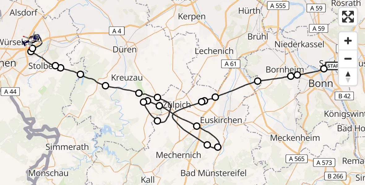 Flugroute Polizeihubschrauber Sankt Augustin - Aachen-Merzbrück Flughafen, 10 Juni 2026, 11:37