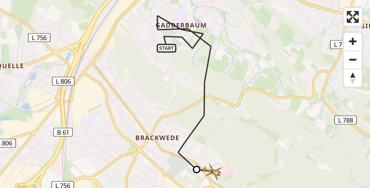 Flugroute Rettungshubschrauber Bielefeld - Luftrettungszentrum Bielefeld, 10 Juni 2026, 11:44