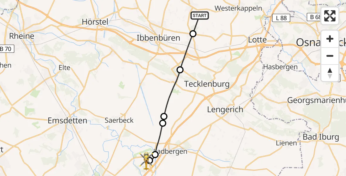Flugroute Ambulanzhubschrauber Mettingen - Christoph  Westfalen-ADAC, 10 Juni 2026, 11:56