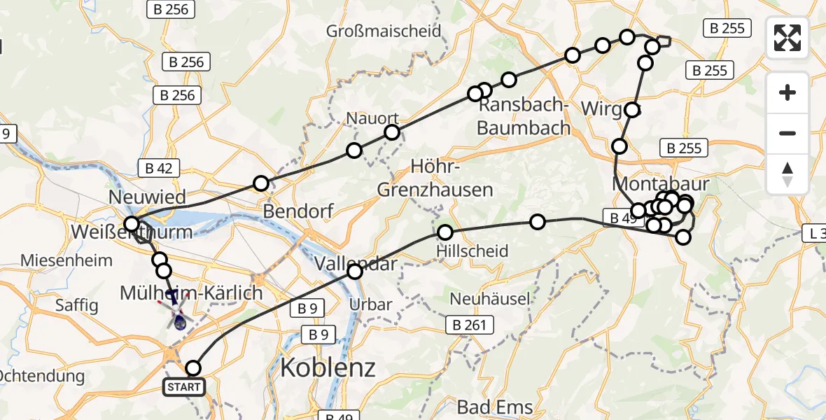 Flugroute Polizeihubschrauber Kobern-Gondorf - Mülheim-Kärlich, 10 Juni 2026, 11:56