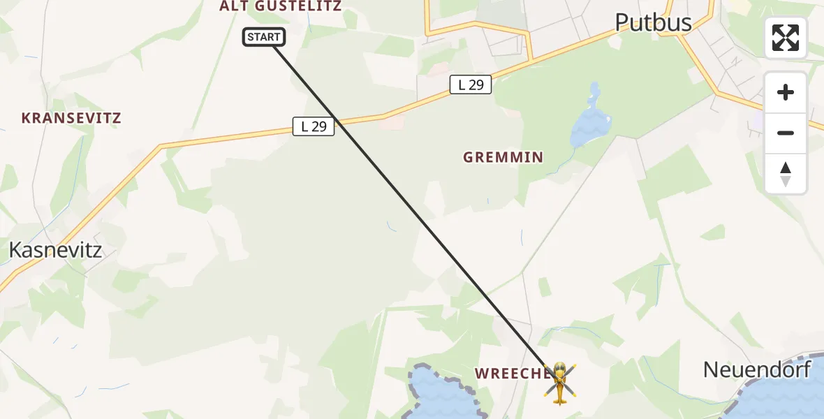 Flugroute Ambulanzhubschrauber Putbus - Putbus, 10 Juni 2026, 11:56
