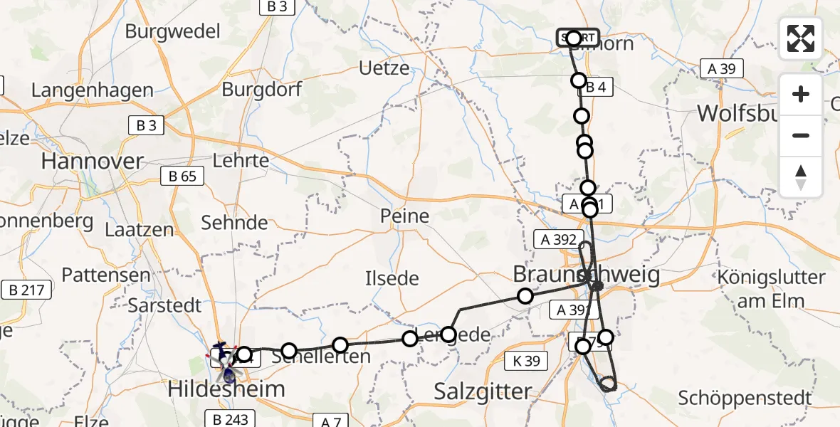 Flugroute Polizeihubschrauber Gifhorn Bundespolizei Hubschrauberlandeplatz - Hildesheim Flugplatz, 10 Juni 2026, 12:05