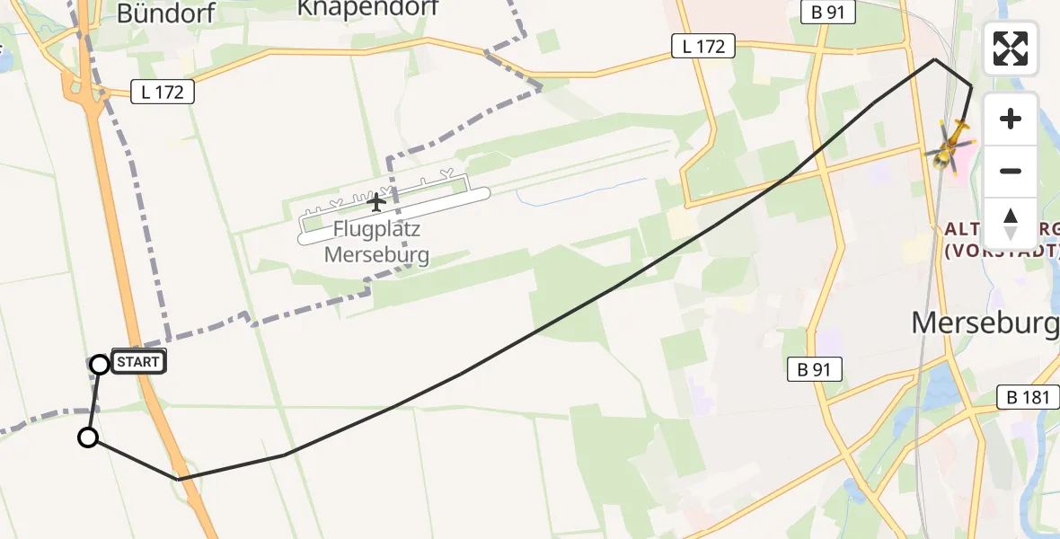 Flugroute Rettungshubschrauber Merseburg - Merseburg, 10 Juni 2026, 12:12