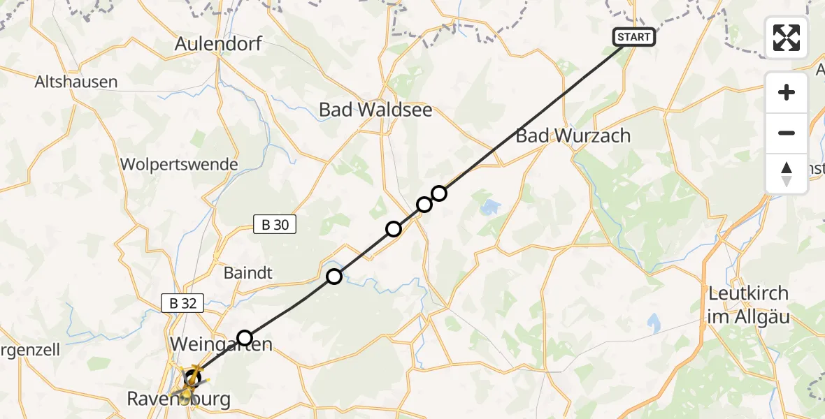Flugroute Rettungshubschrauber Bad Wurzach - Sankt Elisabeth Hospital, 10 Juni 2026, 12:15