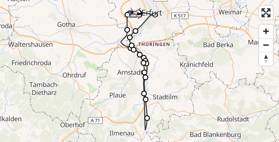 Flugroute Polizeihubschrauber Erfurt-Weimar Flughafen - Erfurt-Weimar Flughafen, 10 Juni 2026, 12:16