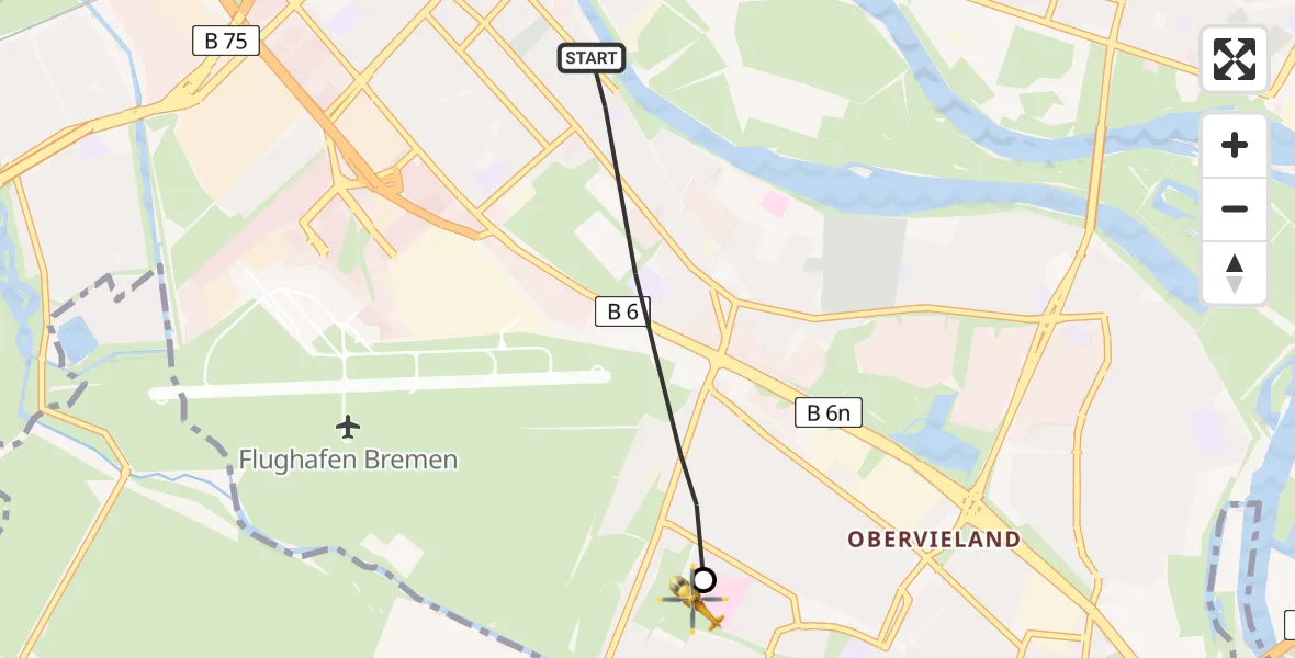 Flugroute Rettungshubschrauber Bremen - ADAC Air Rescue Station Bremen Hubschrauberlandeplatz (Christoph 6), 10 Juni 2026, 12:21