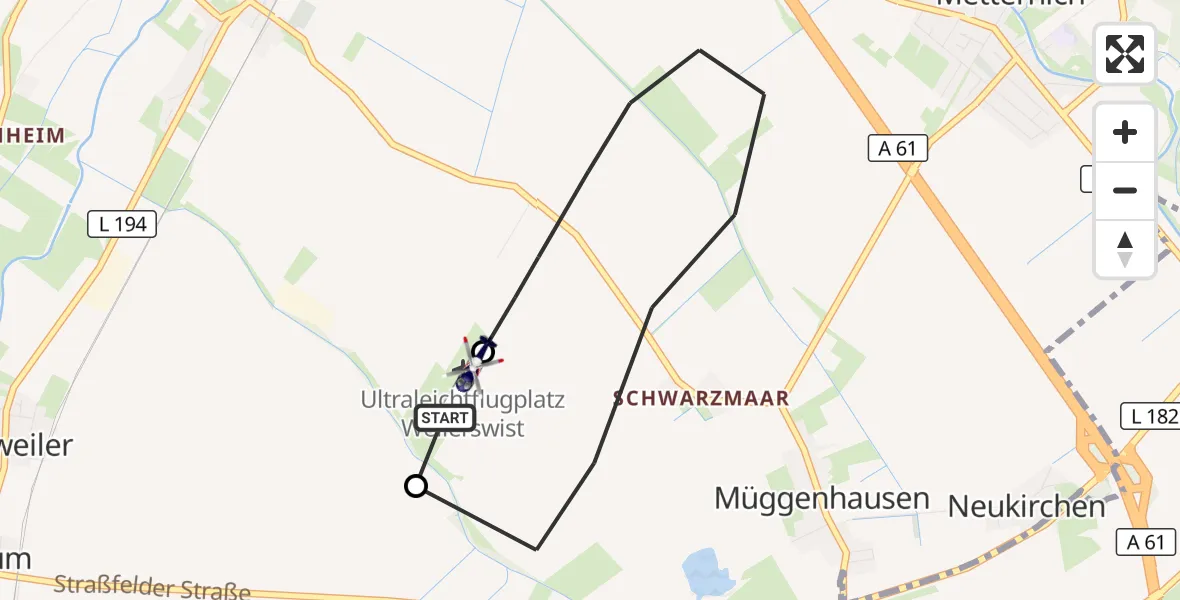 Flugroute Polizeihubschrauber Weilerswist UL - Weilerswist UL, 10 Juni 2026, 12:25