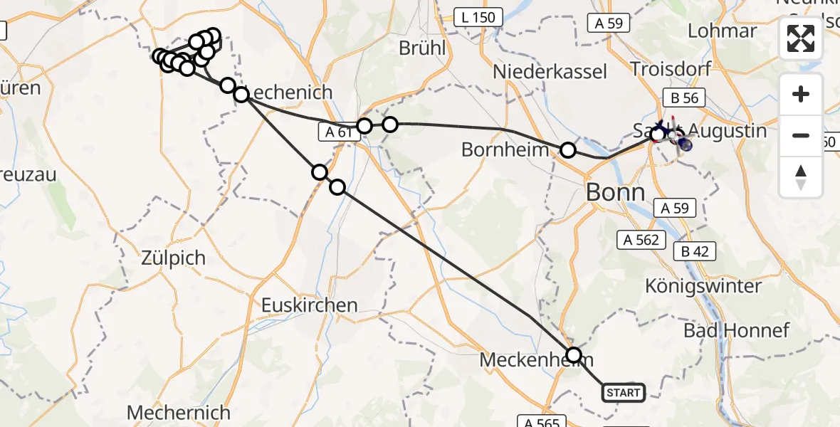 Flugroute Polizeihubschrauber Wachtberg - Bonn-Hangelar Flugplatz, 10 Juni 2026, 12:27