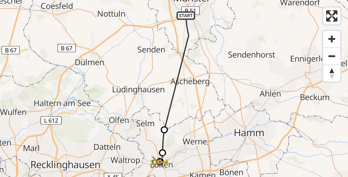 Flugroute Rettungshubschrauber Münster - Sankt Marien Hospital, 10 Juni 2026, 12:31
