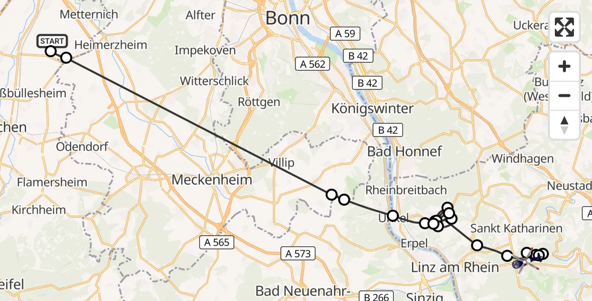 Flugroute Polizeihubschrauber Weilerswist UL - Dattenberg, 10 Juni 2026, 12:30