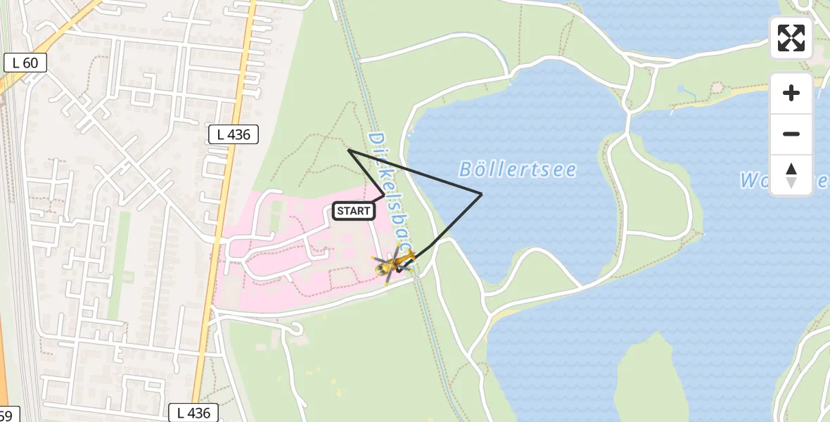 Flugroute Rettungshubschrauber Duisburg Air Rescue Hubschrauberlandeplatz (Christoph 9) - Duisburg Air Rescue Hubschrauberlandeplatz (Christoph 9), 10 Juni 2026, 12:38